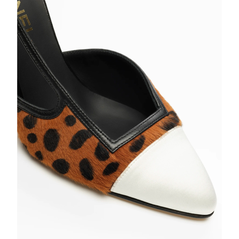 Chanel 26A Brown Leopard Black White Sling CC Gold Logo Slingback Heel Pump 37.5 - Picture 6 of 16